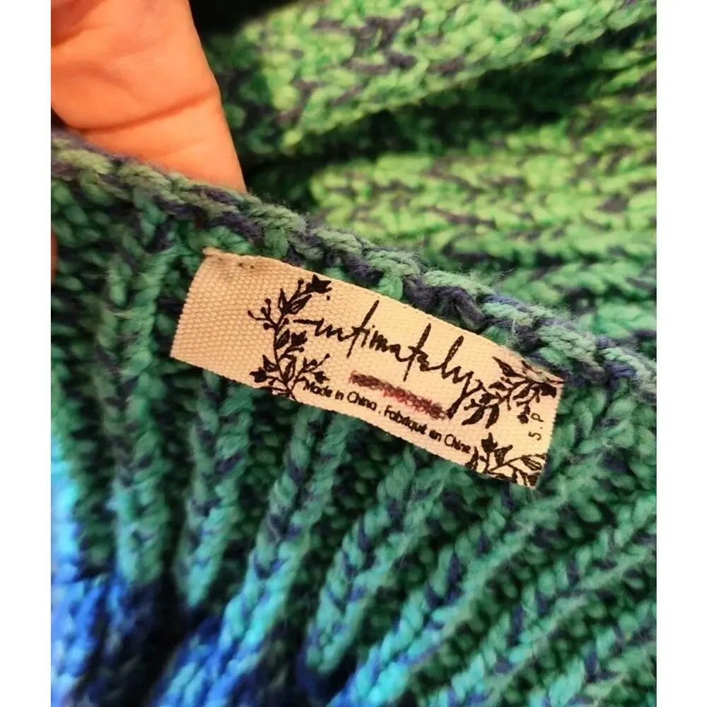Free People Teal and Navy Ribbed Knit Crop Top